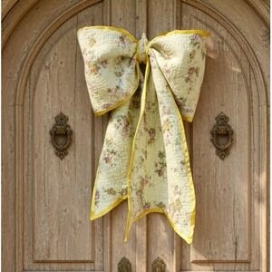 Floral Quilted Bow Door Hanger Wall Decor Yellow‎ Trim Large Fabric Accent